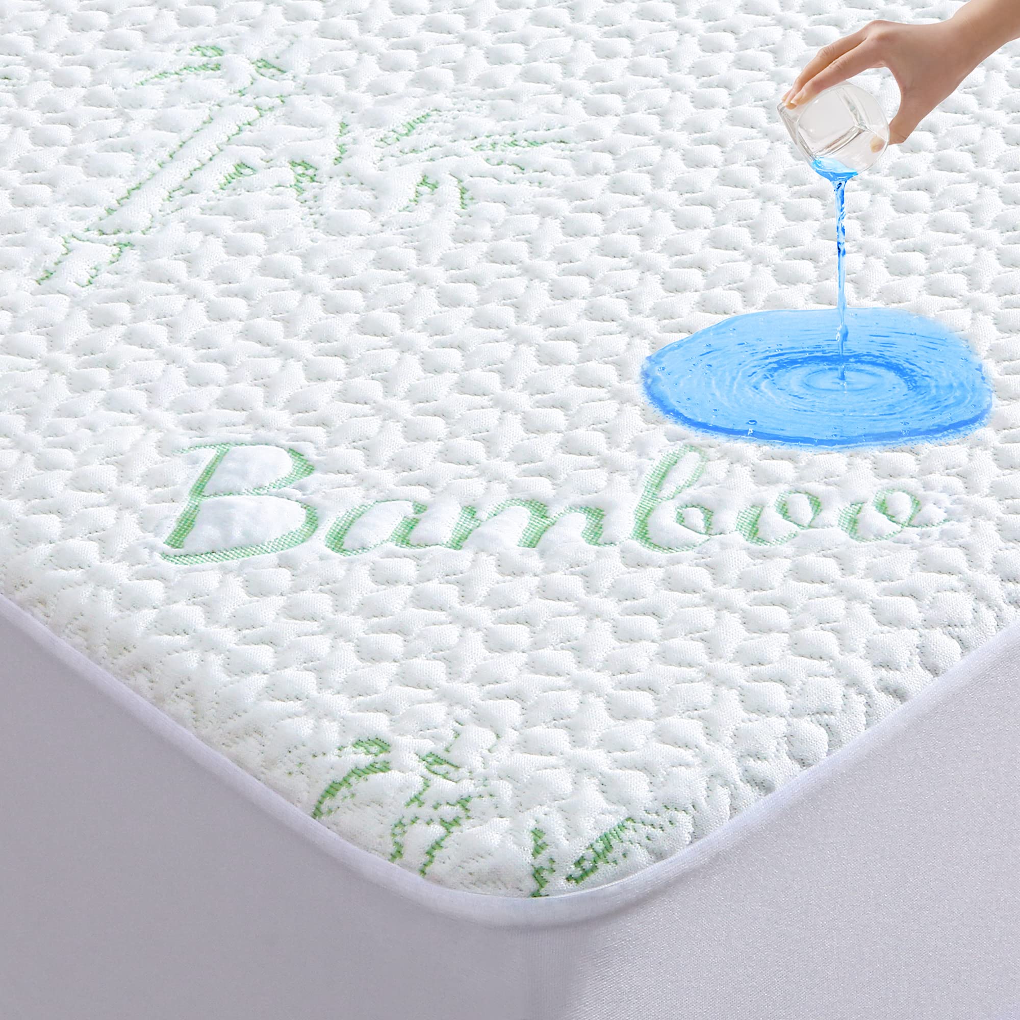 Goonik Queen Mattress Protector, Breathable Bamboo Viscose Waterproof Queen Size Mattress Pad Cover With 6-18 Inches Deep Pocket